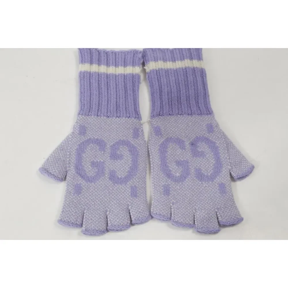 Gucci GG Knit Cashmere Fingerless Gloves Lilac Lavender Purple Size M 210/100